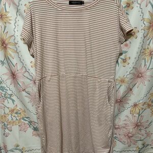 Merokeety Women's Striped dress with pockets and tie straps - Pink XL